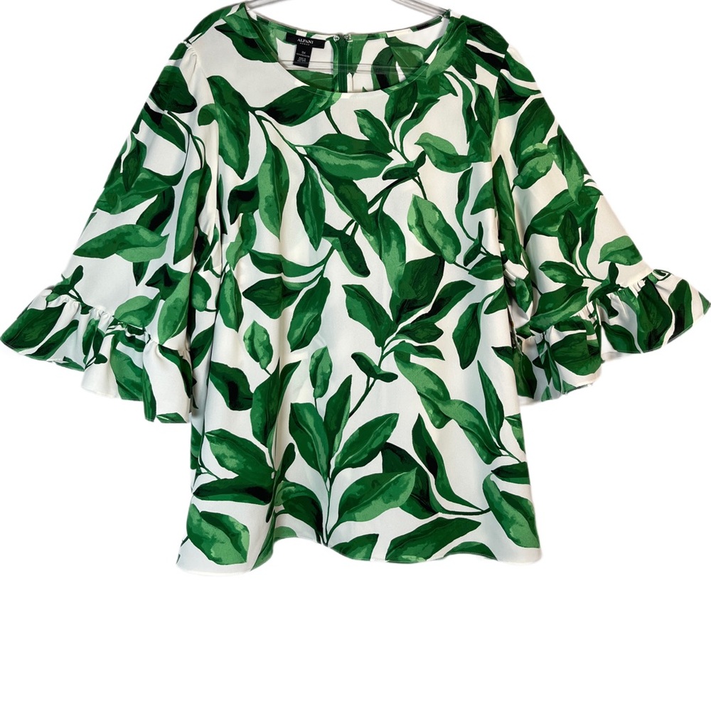 Alfani NWT Green Leaf Pattern Blouse 3/4 Sleeve | 3X
